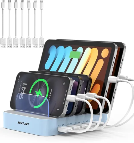 Vista 12 de MSTJRY Estación de carga para múltiples dispositivos: Estaciones cargadoras multi USB-A de 5 puertos, organizador multidispositivo, base de carga