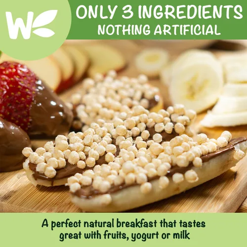 Vista 3 de Cereal de quinua dulce inflado - Solo 3 ingredientes: Quinua, Maca y Panela [11 oz] Vegano - Sin OGM - Sin gluten - Más energía - Más concentración