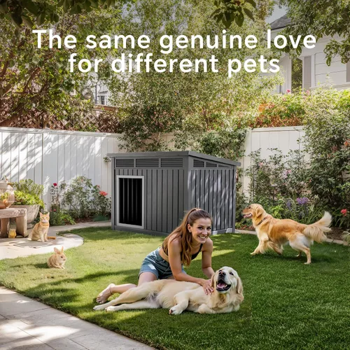 Vista 6 de PatioZen Casa para perros para interiores y exteriores, casa duradera con casa para mascotas resistente a la intemperie para perros pequeños Negro