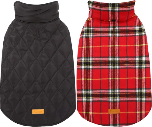 Vista 13 de Kuoser - Abrigo impermeable de invierno para perro, chaqueta reversible estilo británico, ropa para perro a cuadros, abrigo de nieve acogedor
