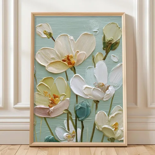 Vista 9 de Pintura botánica azul, estética, imágenes botánicas, elegante póster con estampado floral, arte de pared floral floreciente, cuadro de flores azules