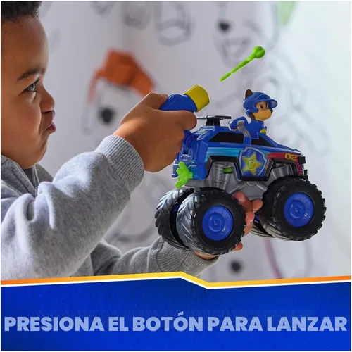 Vista 4 de Paw Patrol: Rescue Wheels Chase's Cruiser, camión de juguete con lanzador de proyectiles y figura de acción coleccionable, juguetes para niños