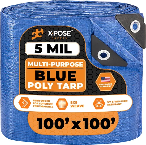 Vista 119 de Xpose Safety - Lona de polietileno ligera azul – Funda protectora multiusos, paño de goteo – duradero, impermeable, resistente a la intemperie