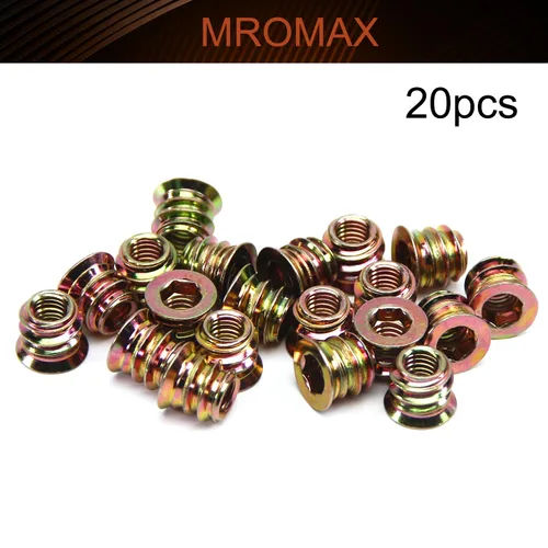 Vista 4 de MroMax 20 piezas de insertos de tuerca para muebles M6x10mm, acero al carbono, zincado, hexagonal interno, tornillo con brida, insertos de madera
