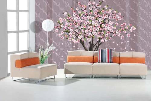Vista 2 de Mural de pegatina removible para decorar el hogar Bonito árbol de cerezo en flor