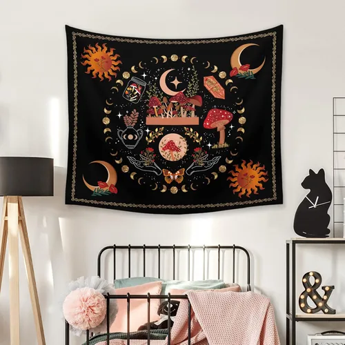Vista 6 de Ftuency Tapiz de hongos y plantas naturales, tapices de fase lunar, decoración de flores estéticas para colgar en la pared para dormitorio, hogar