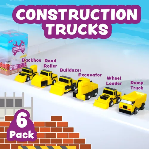 Vista 3 de Tub Works® Construction™ Trucks - Juguetes de baño sin moho, paquete de 6 Diseño de juguetes de baño sellados y sin agujeros que mantiene