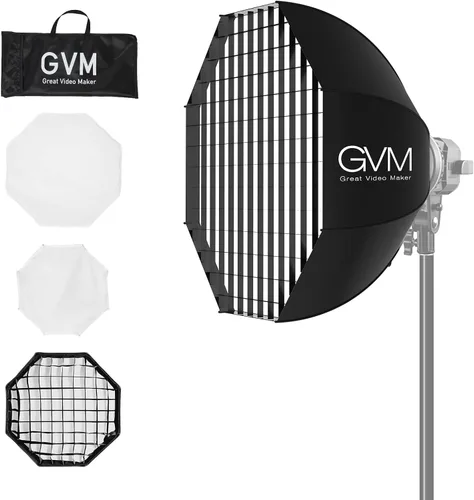 Vista 9 de GVM Great Video Maker Lighting Soft Boxes Bowens Mount con rejilla de nido de abeja, caja de luz ligera para paraguas plegable con bolsa
