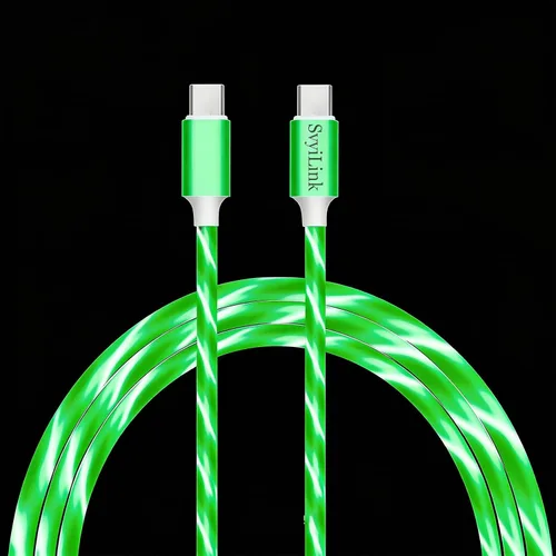 Vista 22 de Cable USB PD cargador rápido iluminado (USB 3 en 1 azul), cable de datos de teléfono, cable de carga de luz fluida, 39 pulgadas, material TPE