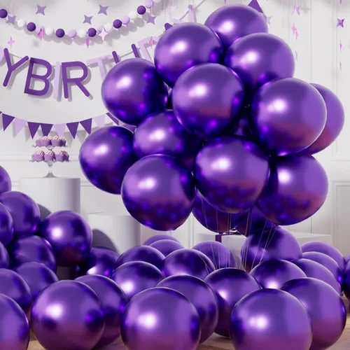 Vista 31 de AULE Globos metálicos negros de 12 pulgadas, 50 globos de látex negros, helio cromado, globo grueso brillante, decoración perfecta para fiesta