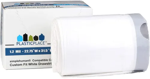 Vista 4 de Plasticplace Bolsas de basura de ajuste personalizado, compatibles con simplehuman Code N (50 unidades) forros de basura blancos con cordón de 12-13