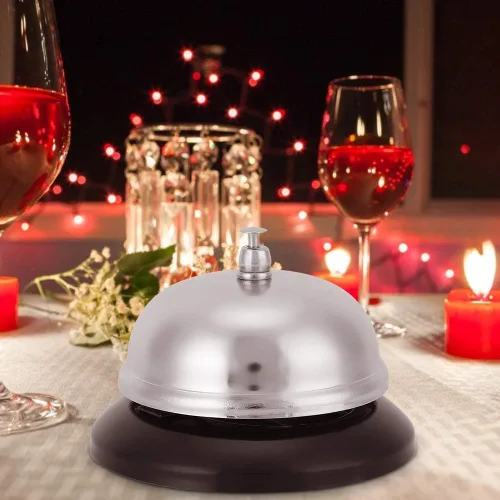 Vista 3 de Campana de llamada de acero inoxidable - Campana de servicio para escritorio de restaurante y recepción, campana de escritorio compacta