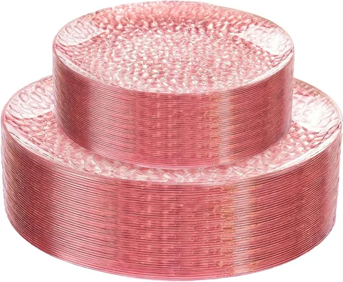 Vista 14 de Rubtlamp 60 platos de plástico, platos desechables de color marrón transparente, platos de plástico martillados resistentes, platos desechables