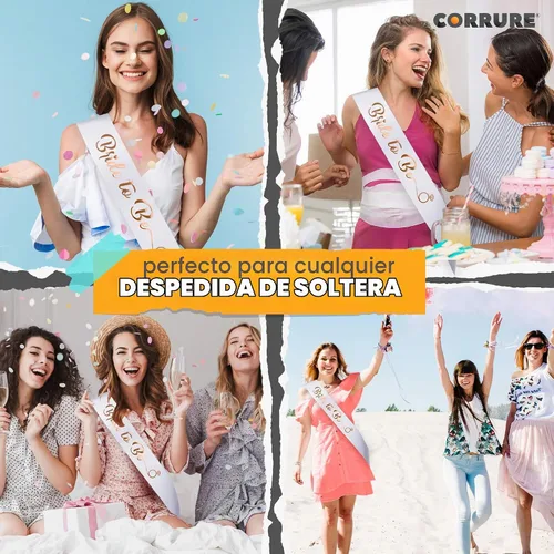 Vista 2 de CORRURE Banda para despedida de soltera "Bride to Be", banda de satén blanco con letras de lámina de oro rosa, accesorios de decoración de despedida
