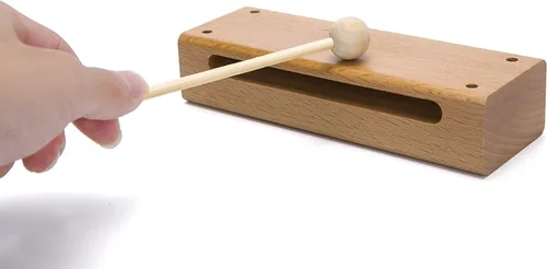 Vista 3 de Instrumento musical de bloque de madera con mazo Bloques de ritmo de percusión de madera maciza