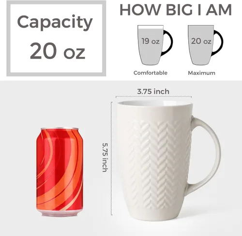 Vista 2 de AmorArc Juego de 6 tazas de café extragrandes de cerámica de 20 onzas con patrones geométricos texturizados para café, té, cerveza, cacao caliente
