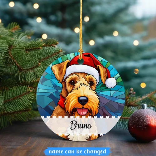 Vista 2 de Airedale Terrier - Adorno de Navidad para perro, regalo para Acción de Gracias, perros personalizados con sombrero de Navidad, adornos de Airedale