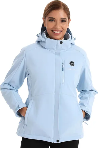 Vista 2 de Venustas - Chaqueta térmica para mujer con batería de 7.4 V, resistente al viento, eléctrica, aislada, con capucha desmontable, ajuste delgado Azul
