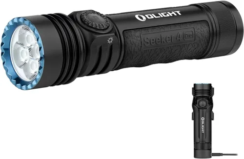 Vista 10 de OLIGHT Seeker 4 Pro - Linternas recargables de 4600 lúmenes, luz brillante de alta potencia con funda USB C, impermeable IPX8 para emergencias, Azul
