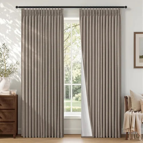 Vista 21 de Topfinel - Cortinas opacas plisadas de 96 pulgadas para dormitorio, 2 paneles Natural