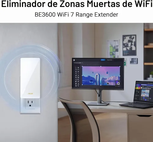 Vista 7 de ASUS RP-BE58 BE3600 Extensor de rango WiFi 7 de doble banda (802.11be), extensor AiMesh para WiFi de malla sin costuras; funciona con cualquier