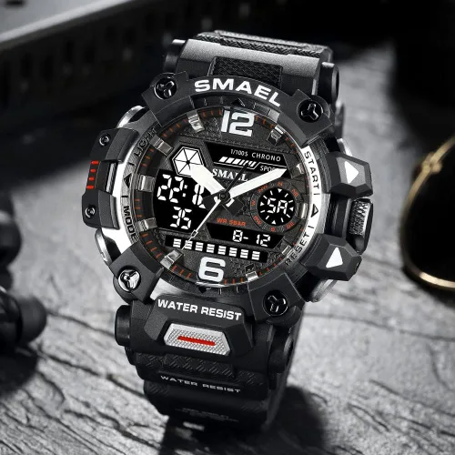 Vista 2 de Relojes de hombre para deportes al aire libre, reloj militar, resistente al agua, analógico-digital, multifunción, electrónico, con alarma LED