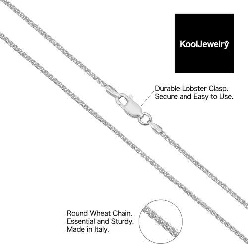 Vista 3 de Kooljewelry 925 Sterling Silver Round Wheat Chain Necklace (1 mm, 1.5 mm, 2 mm or 2.6 mm) Made in Italy