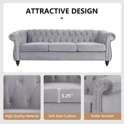 Vista 4 de QHITTY Juego de 2 piezas para sala de estar, Sofá Seccional Chesterfield Silla Contemporáneo Tapizado de Terciopelo Loveseat Juego de Sofás