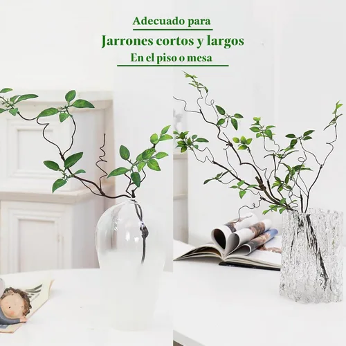 Vista 5 de 3 ramas de árbol de imitación para jarrones, hojas de tallos de otoño (verde)