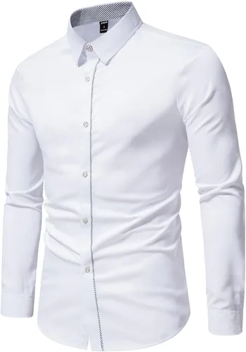 Vista 6 de Camisas de vestir para hombre, ajustadas, de manga larga, con botones, de ajuste regular, con cuello, camisetas de fiesta de trabajo
