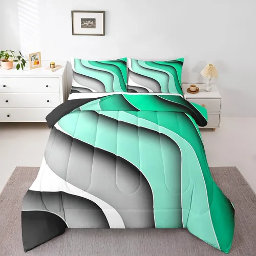 Vista 21 de Erosebridal Juego de ropa de cama abstracta con diseño de olas marinas tamaño Queen, juego de edredón y juegos de ropa de cama con temática de playa