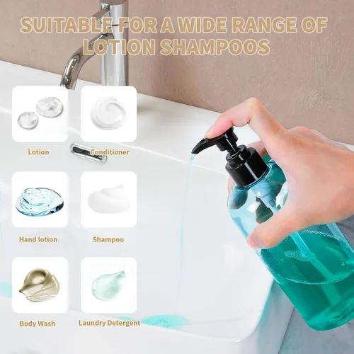 Vista 5 de Bynccea Pump Bottle 16 oz/500 ml Empty Shampoo Pump Bottles Dispenser Portable Pump Plastic Bottles for Shampoo and Conditioner Liquid Transparente
