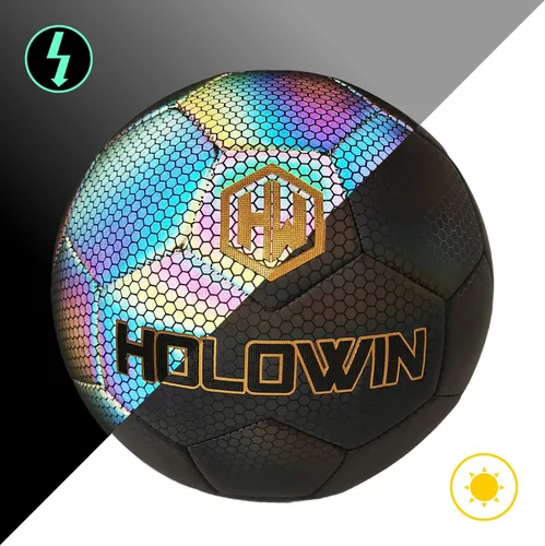 Vista 2 de HOLOWIN - Balón de fútbol holográfico luminoso para juegos nocturnos y entrenamiento, que brilla en la oscuridad con luz reflectante con flash