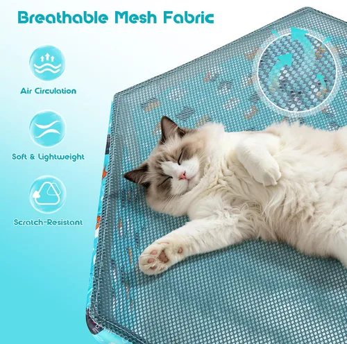 Vista 12 de Camas para gatos de interior, cama hamaca elevada para gatos, casa hexagonal para gatos con malla transpirable y parte inferior antideslizante, cama