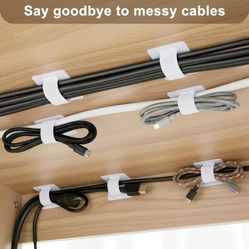 Vista 3 de 100 bridas de para cables, correas autoadhesivas para organizar cables de escritorio, organizador de cables ajustable para escritorio, hogar, Blanco