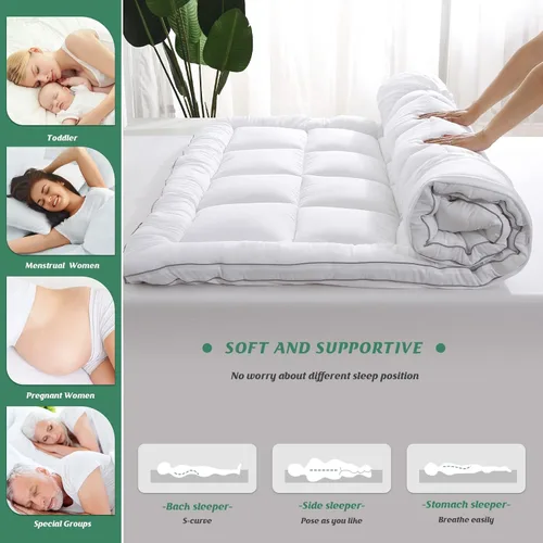Vista 6 de GRT Cubrecolchón tipo almohada Individual, de rayón con cubierta de bambú, acolchado con relleno alternativo de plumón 3D de 900gsm, colchón