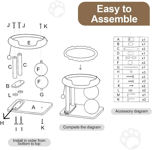 Vista 8 de Árbol pequeño para gatos de interior, torre de árbol para gatos con rascador de sisal para gatos, torre para gatos 5 en 1 con bola de juguete