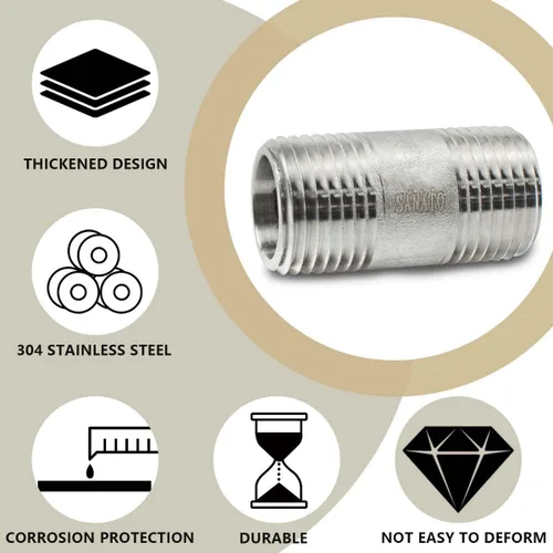Vista 6 de SANATO 3 piezas SS 304 forja pezón fundido piple, 3/4 "NPT x 3/4" NPT macho roscado, 1.969 in accesorios de tubería