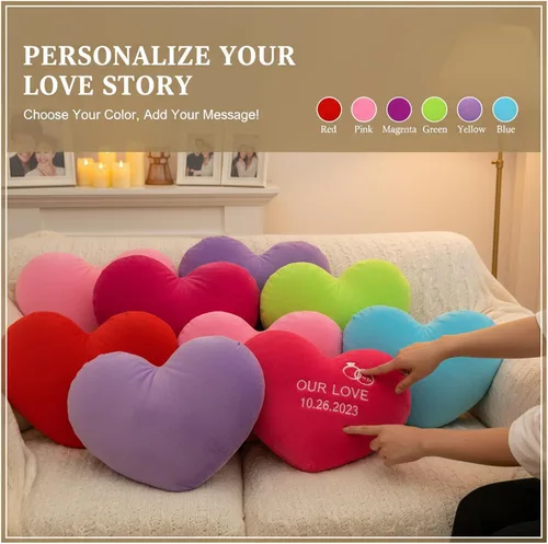 Vista 3 de Almohada de corazón personalizada con relleno, almohadas personalizadas en forma de corazón con nombre de foto como almohadas de San Valentín