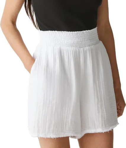 Vista 5 de Michael Stars Pantalones cortos de cintura fruncida para mujer, cómoda gasa doble, bolsillos