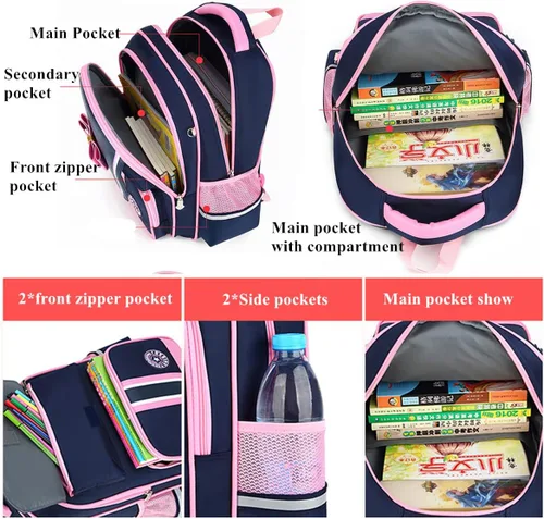 Vista 6 de Mfikaryi Pretty Princess - Mochila con ruedas para niñas, escuela primaria primaria con ruedas, Deep Blue-6 Ruedas, Classic