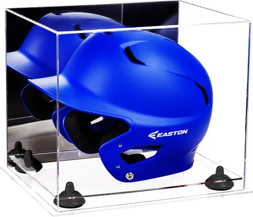 Vista 122 de Better Display Cases Vitrina acrílica para casco de bateo de béisbol con espejo, elevadores rosados, montaje en pared y base de espejo (V22/A012)