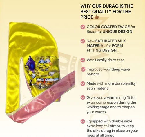 Vista 2 de Silky Durag Multiple Designs 360 Waves with Long Tails and Quadruple Stitching - Satin Fabric for Comfort and Compression
