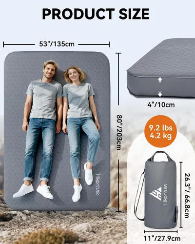 Vista 6 de Hikenture Colchoneta de dormir autoinflable de 4 pulgadas de grosor, colchón de espuma y aire para campamento, tapete de dormir aislado de valor R