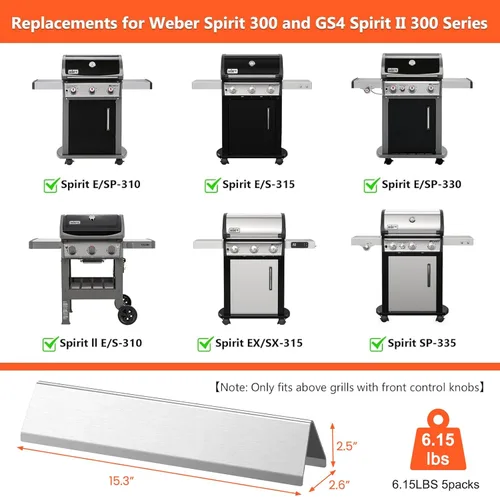 Vista 2 de QuliMetal Barras Saborizadoras de 15.3 pulgadas para Parrillas Weber Spirit E310, Spirit 300, Spirit II 300, E315 E320 E330 S310 S315 S320 S330