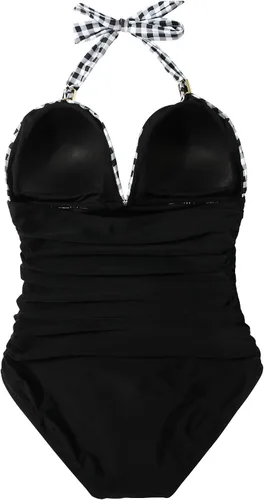 Vista 81 de RXRXCOCO - Traje de baño fruncido de una pieza, con cuello en V, para mujer, con control de abdomen y cuello halter