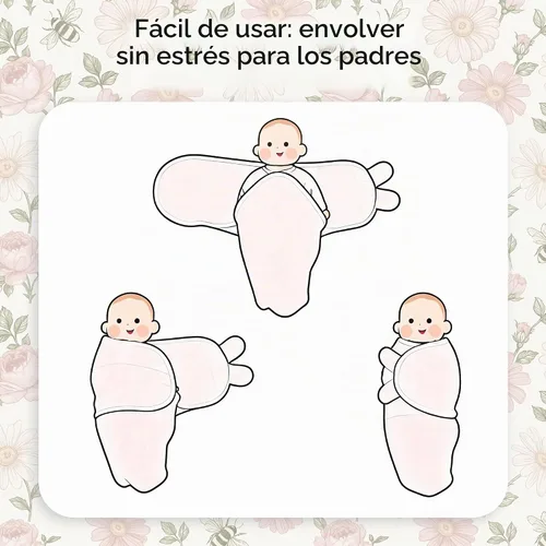 Vista 6 de Pañales de algodón orgánico para recién nacidos, suaves y cómodos con velcro, saco de dormir de 0 a 3 meses, ayuda a calmar el reflejo