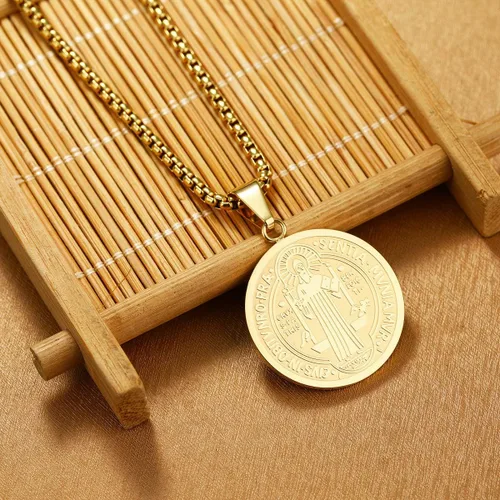 Vista 5 de Yonhon Collar de medalla de San Benito de acero inoxidable, exorcismo católico regalo para hombres