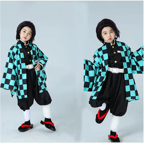 Vista 5 de TUMUSKER Kamado Tanjirou Costume Cosplay Kimono Cloak Cape Halloween Outfit for Adults Kids Children (Cloak only)