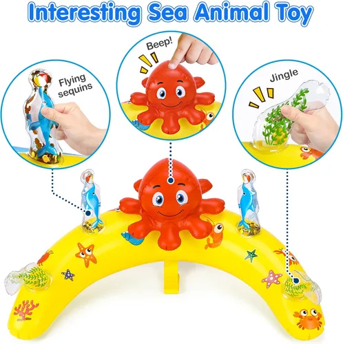 Vista 2 de EZIGO Baby Pool Float with Canopy UPF50+ Sun Protection, Inflatable Kids Pool Floats with Ocean Animal Toys for Baby 6-36 Months, Infant Swimming